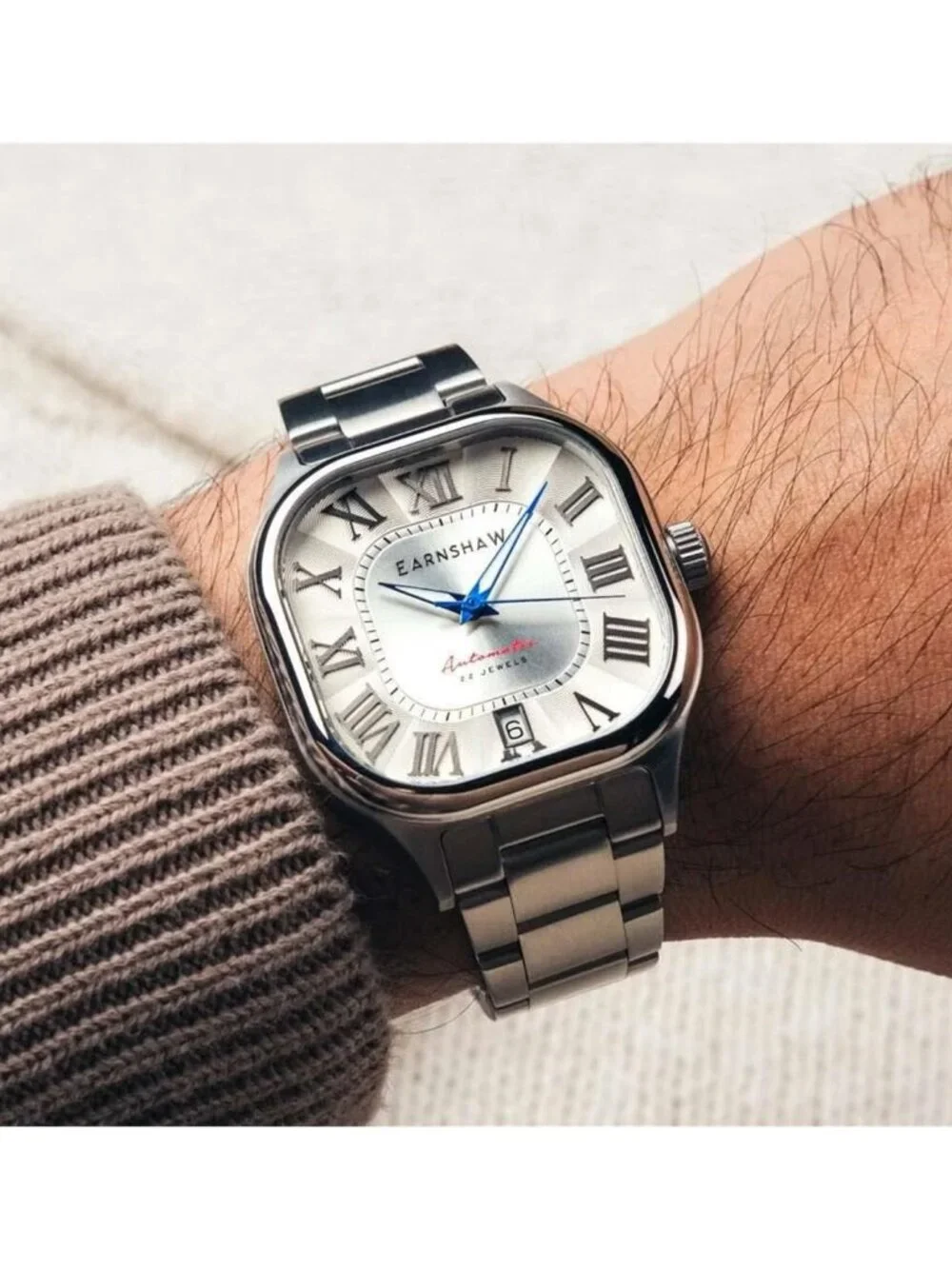 NWT Thomas Earnshaw Coussin Silver-tone Dial Men's Watch
